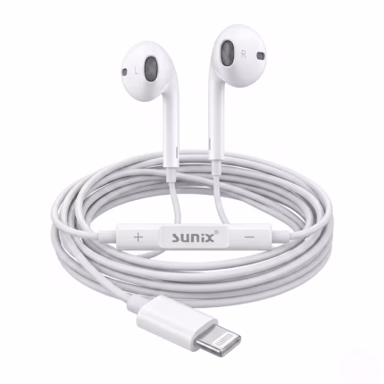 Casti Cu Fir Sunix Lightning M50, Compatibil iPhone, iPad, Control Pe Cablu, Alb